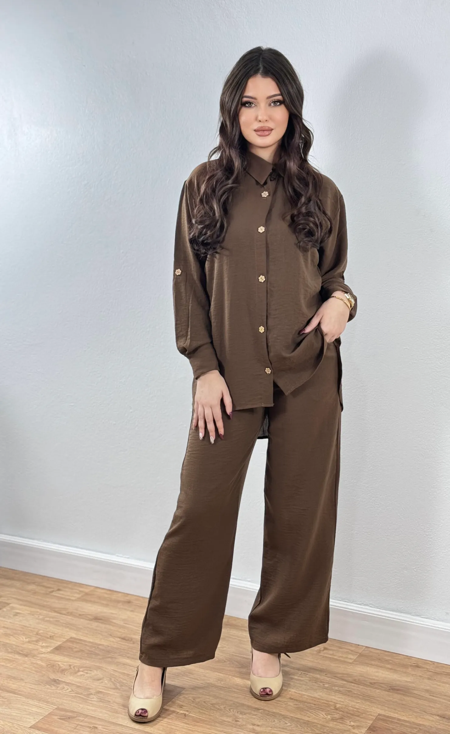 Ensemble lin boutonné