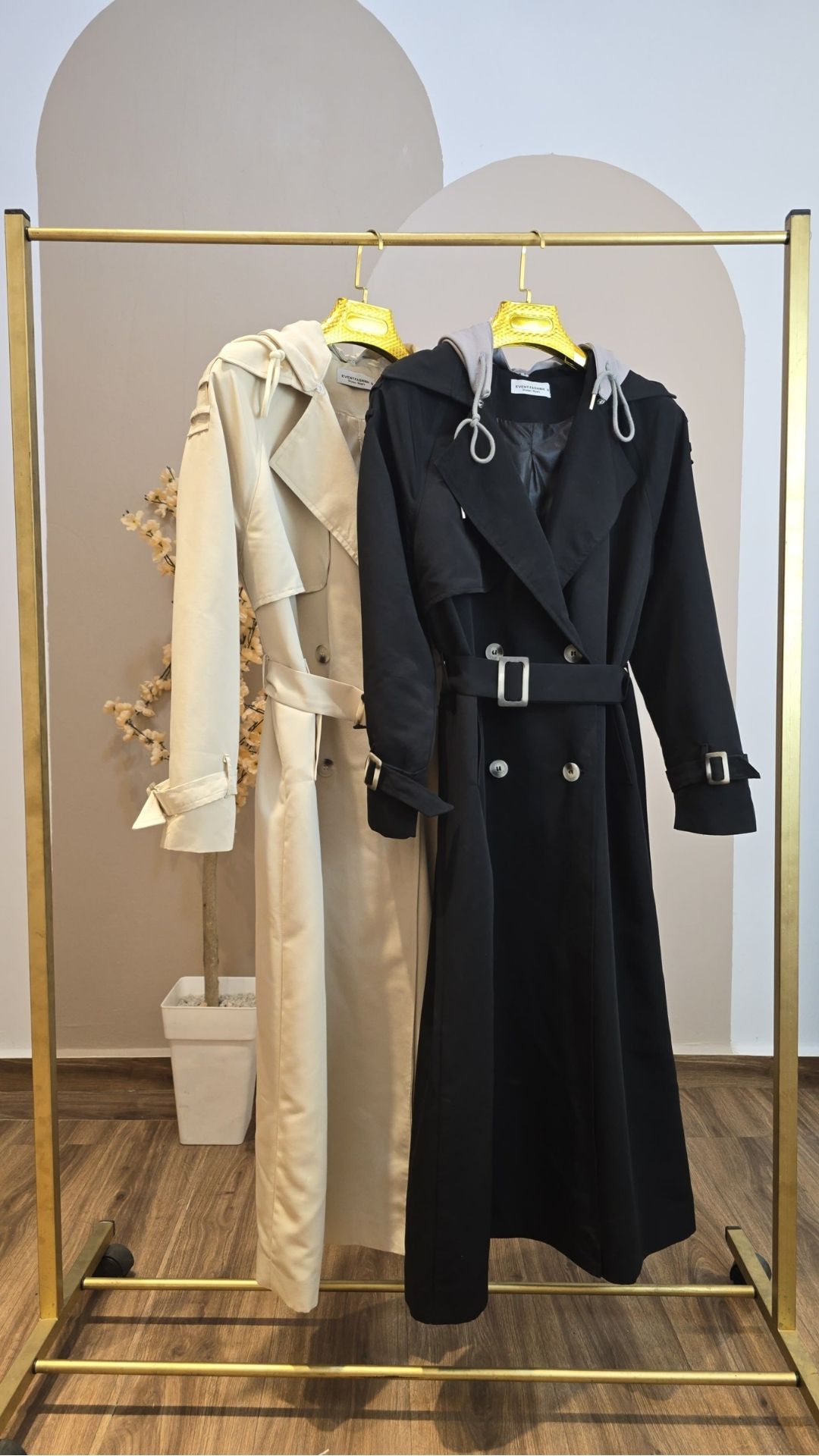 Trench coat long avec capuche detachable