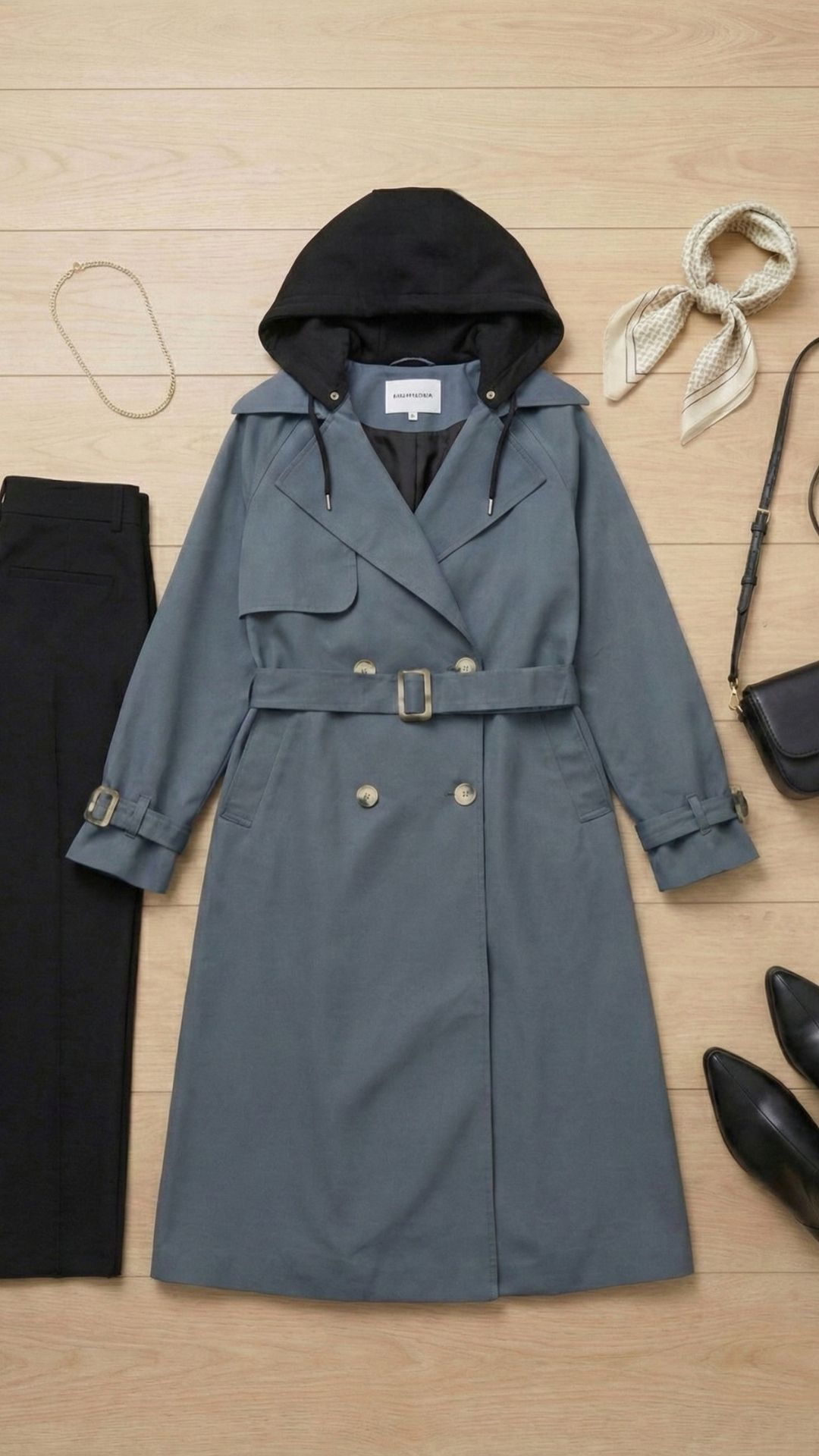 Trench coat long avec capuche detachable