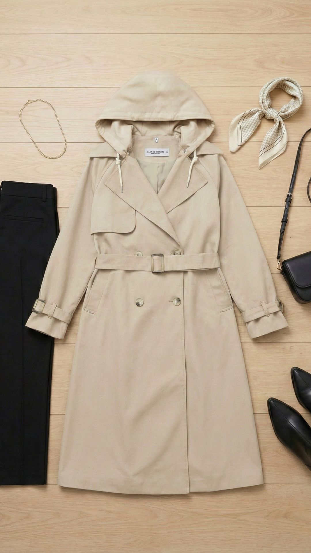 Trench coat long avec capuche detachable
