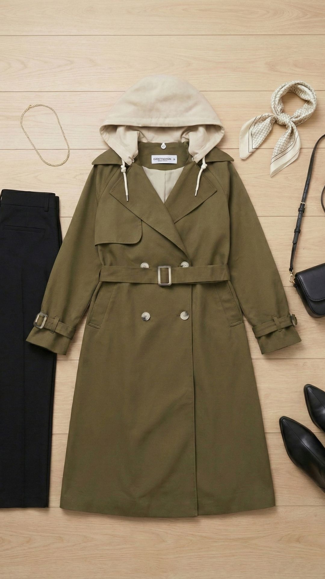 Trench coat long avec capuche detachable