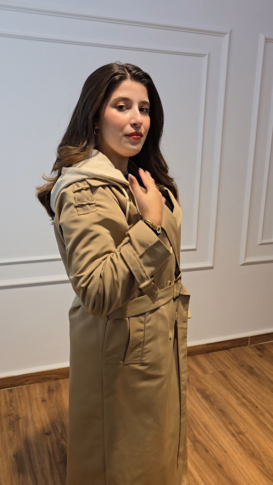 Trench coat long avec capuche detachable