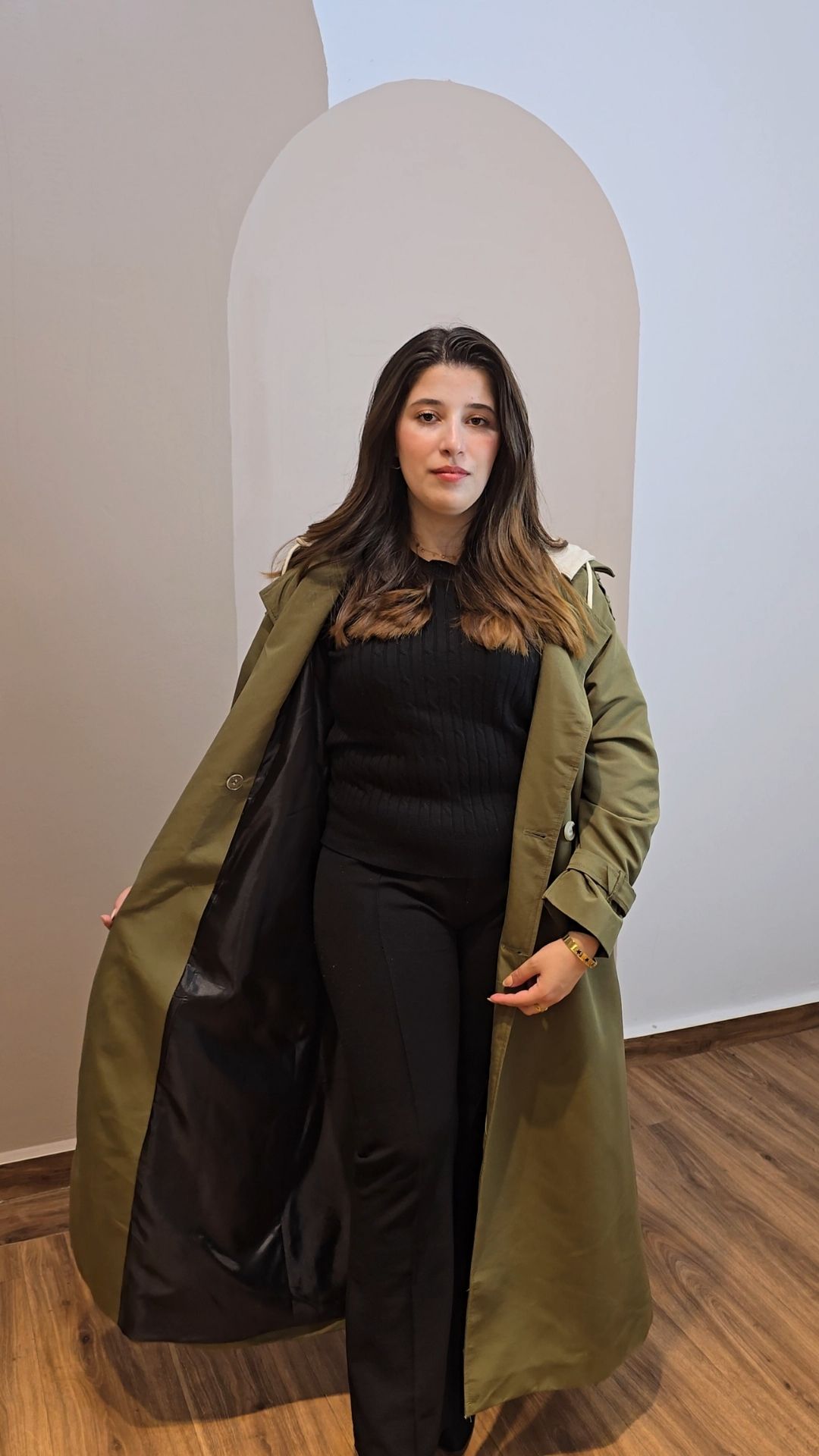 Trench coat long avec capuche detachable
