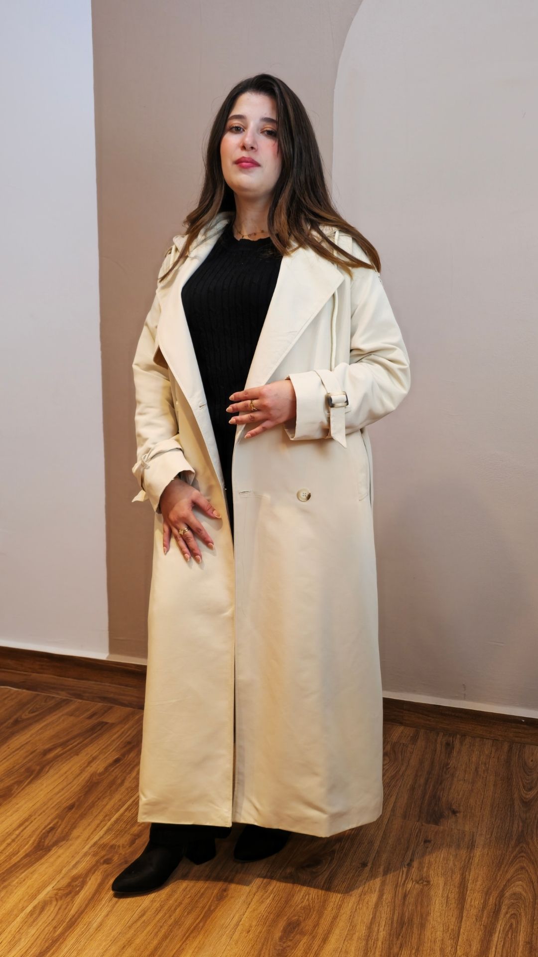 Trench coat long avec capuche detachable