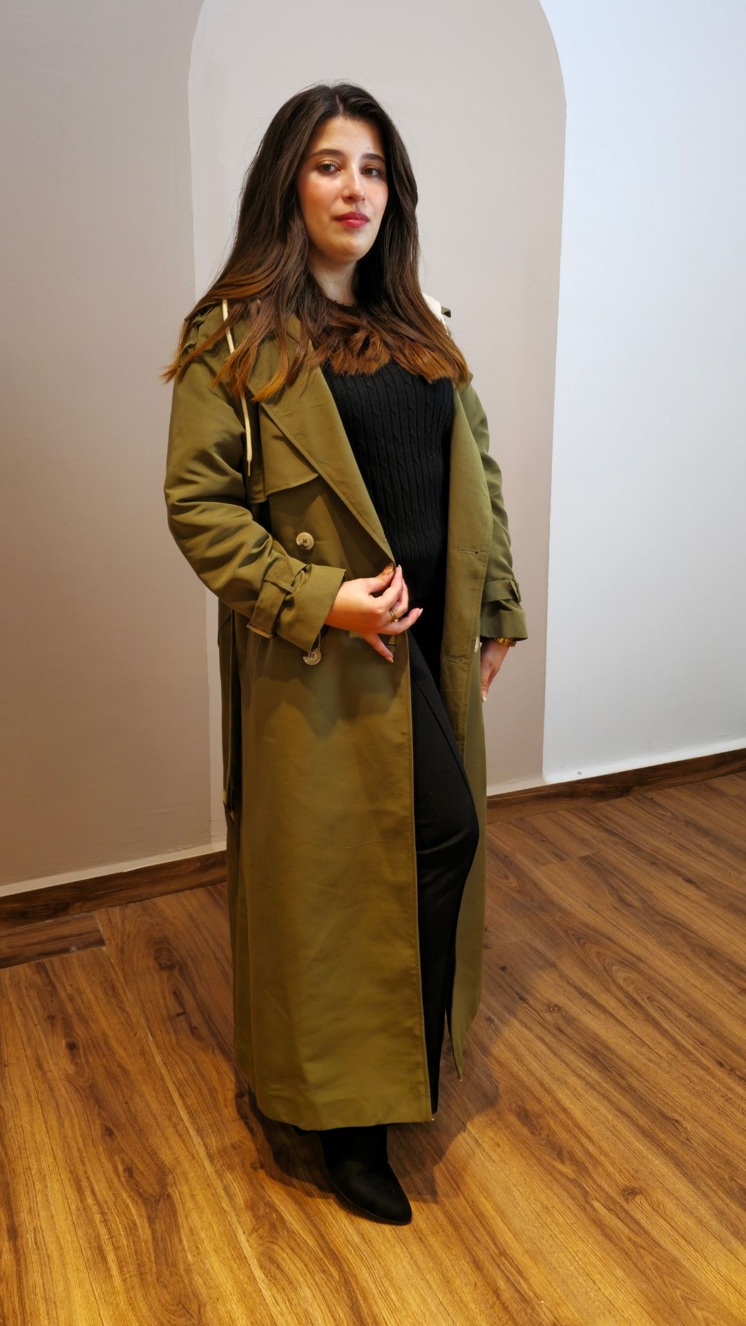 Trench coat long avec capuche detachable