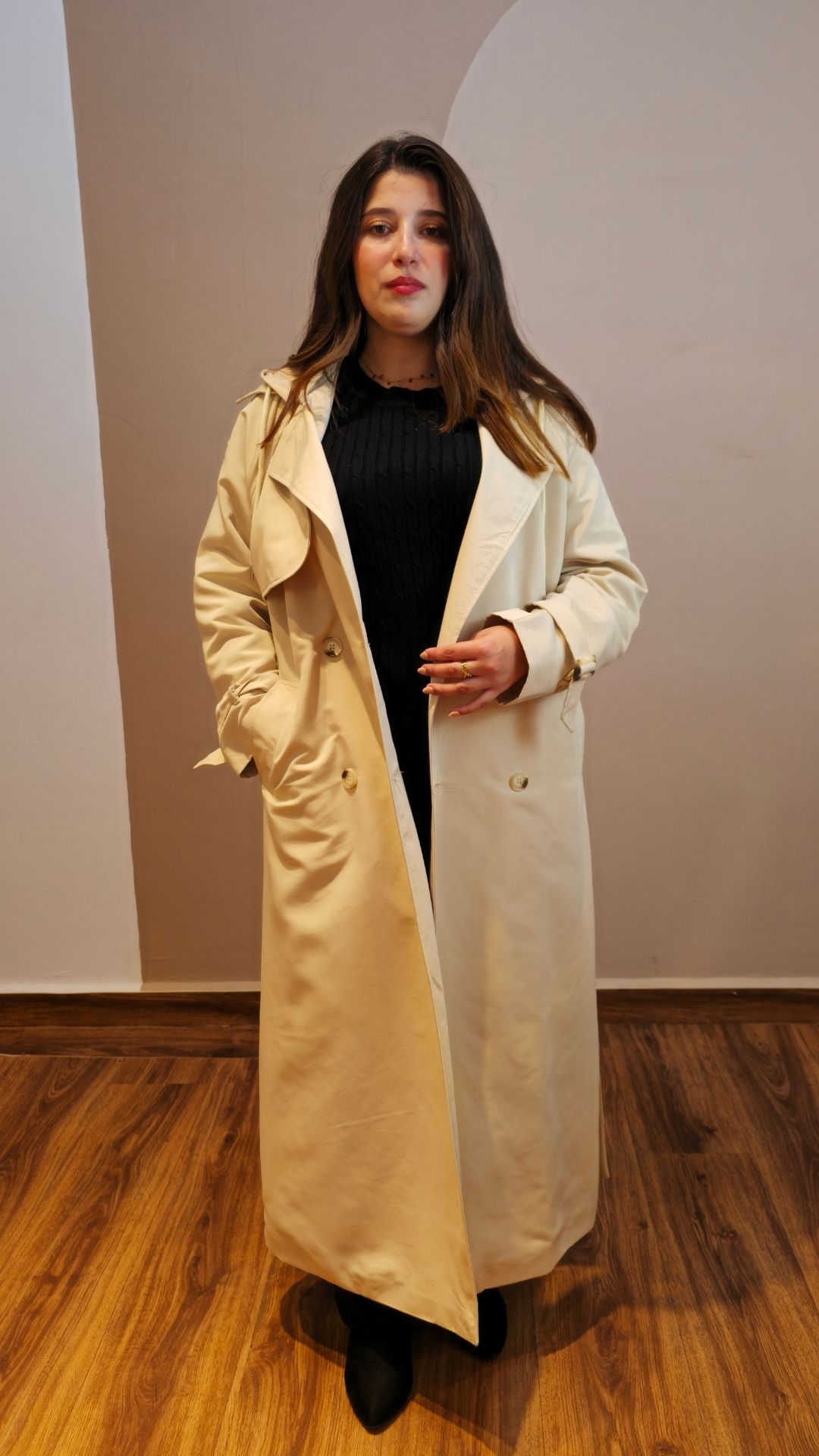 Trench coat long avec capuche detachable