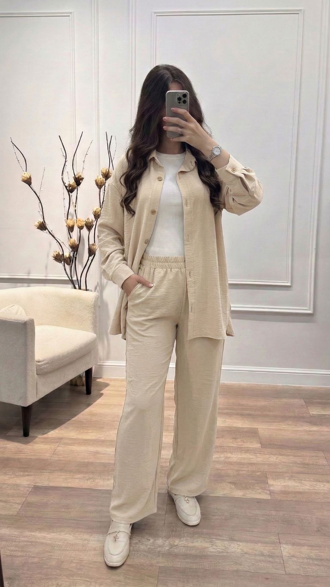 Ensemble lin boutonné